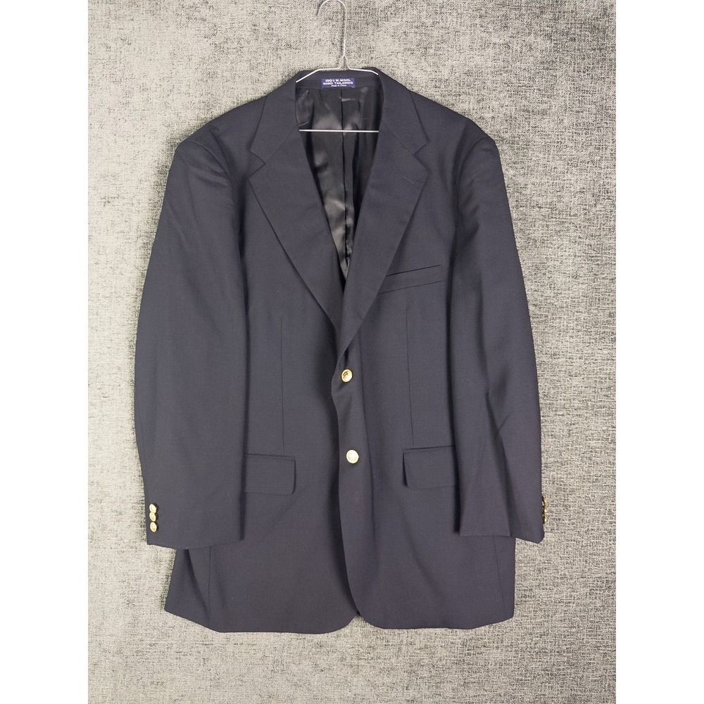 Alan Flusser Blazer Mens 44R Navy Gold Buttons Single Breasted Business Career